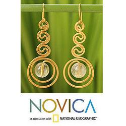 Gold Overlay 'Graceful' Rutile Quartz Dangle Earrings (Thailand)