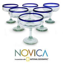Set of 6 Blown Glass 'Happy Hour' Margarita Glasses (Mexico)