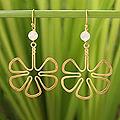 Gold Overlay 'Flower' Rose Quartz Dangle Earrings (Thailand)