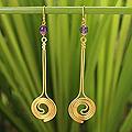 Gold Overlay 'Summer Buds' Amethyst Dangle Earrings (Thailand)
