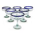 Set of 6 Blown Glass 'Happy Hour' Margarita Glasses (Mexico)