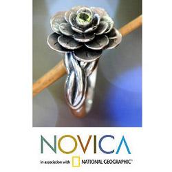 Sterling Silver 'Holy Lotus' Peridot Flower Ring (Indonesia)