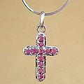 Sterling Silver 'Cross of Hearts' Ruby Necklace (India)