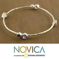 Sterling Silver 'Tango' Amethyst Bangle Bracelet (India)