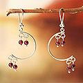 Sterling Silver 'Crescent Moons' Garnet Earrings (Peru)