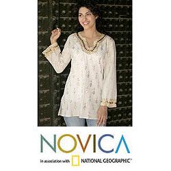 Cotton 'Golden Glamour' Beaded Tunic (India)
