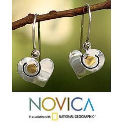 Sterling Silver 'Sunny Heart' Gold Overlay Heart Earrings (Mexico)