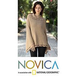 Alpaca Wool Blend 'Golden Camel' Poncho (Peru)