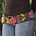 Wool 'Black Night Bouquet' Leather Trim Belt (Peru)