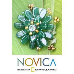 Stainless Steel 'Jungle' Multi-gemstone Pearl Brooch (4 mm) (Thailand)