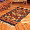Mexican Zapotec 'Candles' Green Wool Rug (2'.5x5')