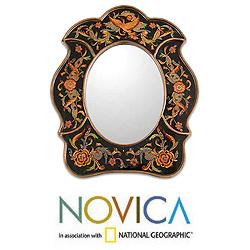 Painted Glass Handcrafted 'Birdsong at Night' Mirror (Peru)