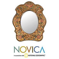 Painted Glass Handcrafted 'Garden of Gold' Mirror (Peru)