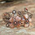 Stainless Steel 'Cinnamon Clover' Beaded Glass Bracelet (Thailand)