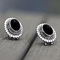 Sterling Silver 'Island Aura' Onyx Button Earrings(Indonesia)
