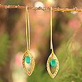 Gold Overlay 'Petal' Onyx Dangle Earrings(Thailand)