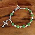 Sterling Silver 'Faith' Aventurine and Pearl Bracelet (4 mm) (India)