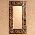 Handcrafted Reverse-painted Glass 'Golden Garland' Mirror (Peru)