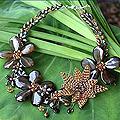 Pearl 'Floral Mystery' Smoky Quartz Necklace (6-6.5 mm) (Thailand)