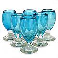 Set of 6 Blown Glass 'Aqua Celebration' Shot Glasses (Mexico)