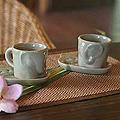 Set of 2 Ceramic 'Elephant Tales' Celadon Coffee Mugs (Thailand)