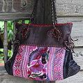 Cotton and Leather 'Hmong Paradise' Large Shoulder Bag (Thailand)