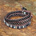 Leather 'Black Orchid' Multi-gemstone Wrap Bracelet (Thailand)