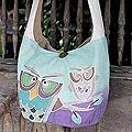 Cotton 'Owl Sisters' Sling Handbag (Thailand)