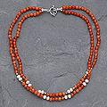 Carnelian 'Chennai Sunset' Pearls Necklace (5 mm) (India)