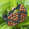 Handcrafted Carnelian 'Siam Star' Coconut Shell Bracelet (Thailand)