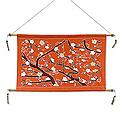 Cotton 'Orange Cherry Blossom' Medium Batik Wall Hanging (Indonesia)