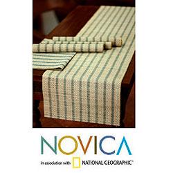 Set for 4 Sea Grass 'Ethnic Blue' Table Runner and Placemats (Bali)