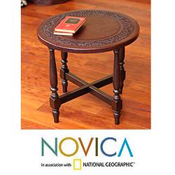 Mohena Wood and Leather 'Round Colonial Guard' Table (Peru)