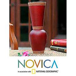 Handcrafted Mango Wood 'Harmonious Red' Vase (Thailand)