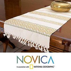 Handcrafted Cotton 'Golden Bouquet' Table Runner (Guatemala)