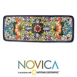 Handcrafted Ceramic 'Guanajuato Flora' Talavera Serving Plate (Mexico)