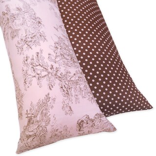 Sweet JoJo Designs Pink and Brown Toile and Polka Dot Full-length Double Zippered Reversable Body Pillow Case Cover