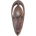 Hand-carved Bundu Mask Wood and Brass Wall Art Sculpture (Ghana)