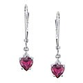 14k White Gold Diamond Created Ruby Heart Earrings