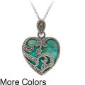 Sterling Silver Marcasite and Gemstone Heart Necklace
