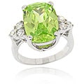 Icz Stonez Sterling Silver Oval Green CZ Ring
