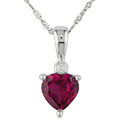 10k White Gold Created Ruby Heart Diamond Necklace