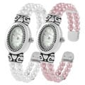 Geneva Platinum Faux Pearl Bangle Fashion Watch
