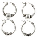 Sterling Silver Bali Style Hoop Earring Set