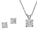 Silver Asscher CZ Earring & Pendant Set