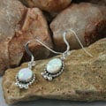 Handcrafted Oval Elegance White Opal Earrings (India)