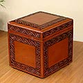 Handcrafted Tooled Leather Condor Ottoman (Peru)