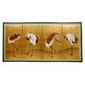 Silk, Wood and Rice Paper Gold Leaf Cranes Screen (China)