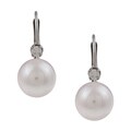 DaVonna 14k Gold Akoya Pearl and 1/10ct TDW Diamond Earrings (H-I, SI1-SI2) ...