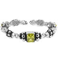 Silvertone Bali Inspired Green CZ Bracelet